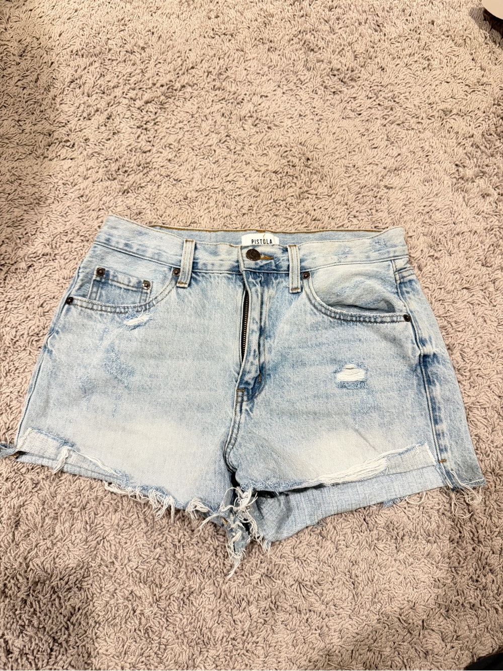 pistola light wash denim high-rise cutoff shorts